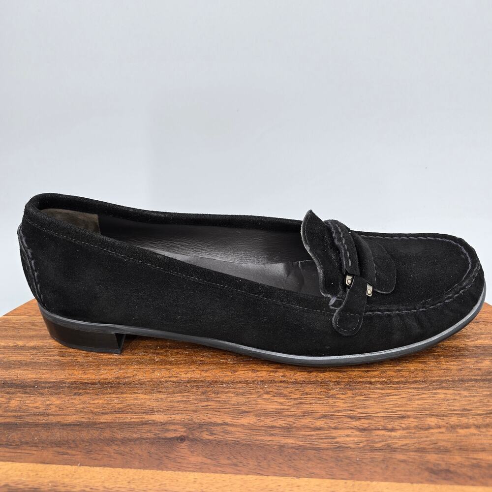 Stuart Weitzman Cool People Shoes Womens 9 M Black Suede Leather Loafers Flats